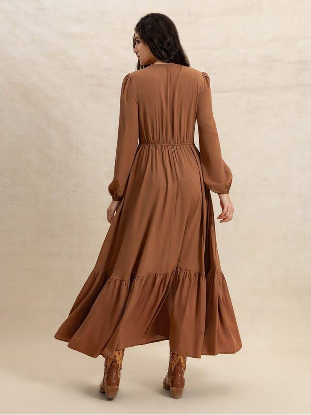 Rusttydustty Boho Prairie Maxi Dress Rust Button Front Cottagecore Earthy M - Picture 13 of 13